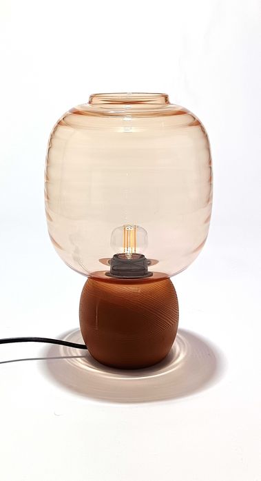 Candeeiro de mesa abajur de vidro e base madeira