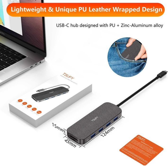 TSUPY Hub USB C owinięty tkaniną 10 w 1 typ C Dongle