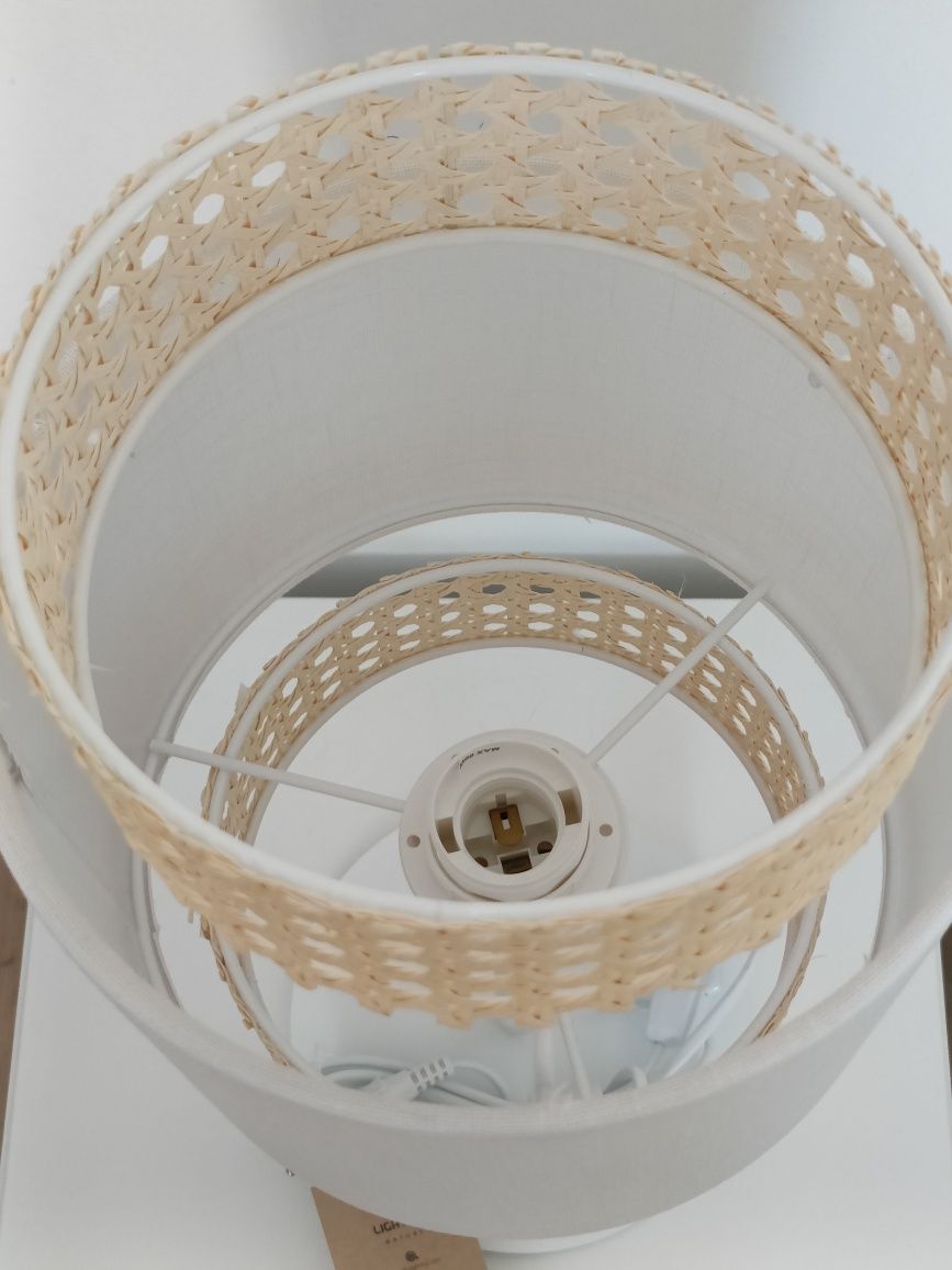 Lampka BOHO nocna rattanowa biała Agata Meble