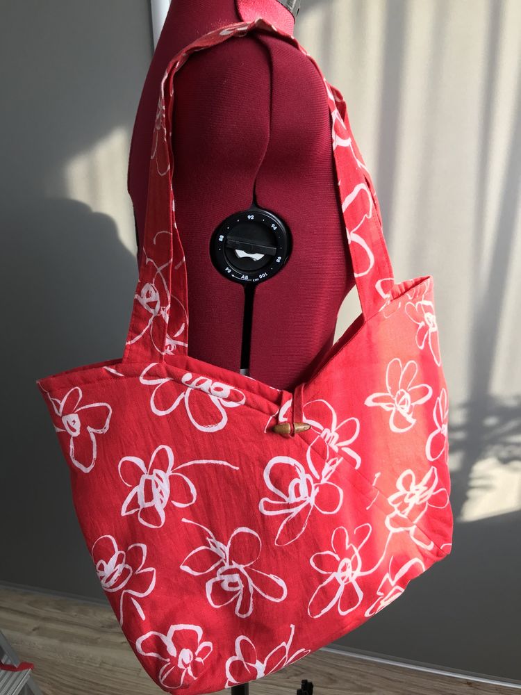 Lniana torebka shopper w kolorze czerwonym handmade na lato