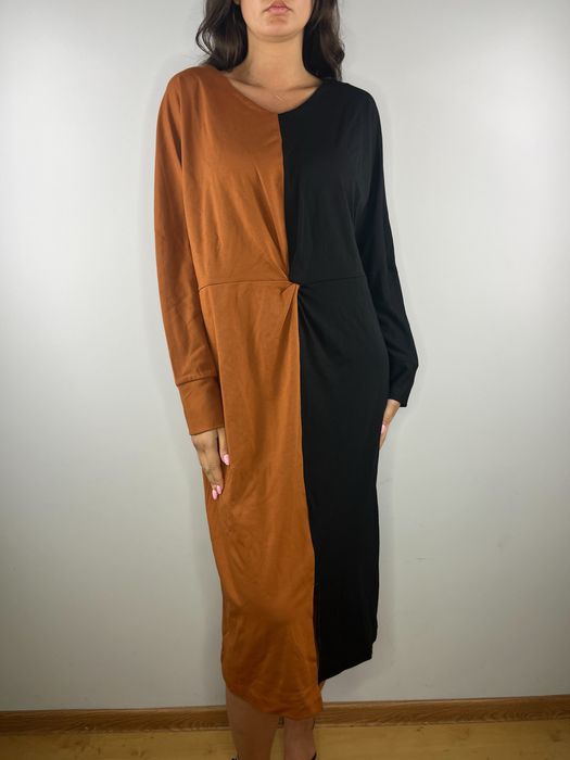 Czarna brazowa sukienka midi bonprix rozmiar 44/46