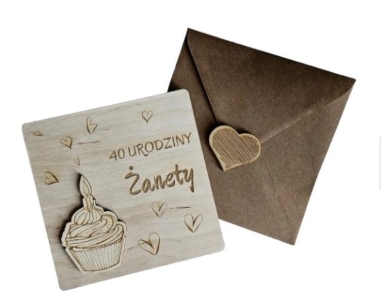 40 Urodziny Kartka drewniana Życzenia 40stka Kartka 3D + Gratis Koper