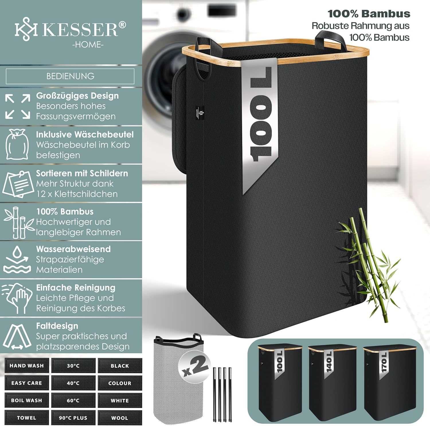 Nowy kosz na pranie/ KESSER sorter 100L / organizer do ubrań !4278!