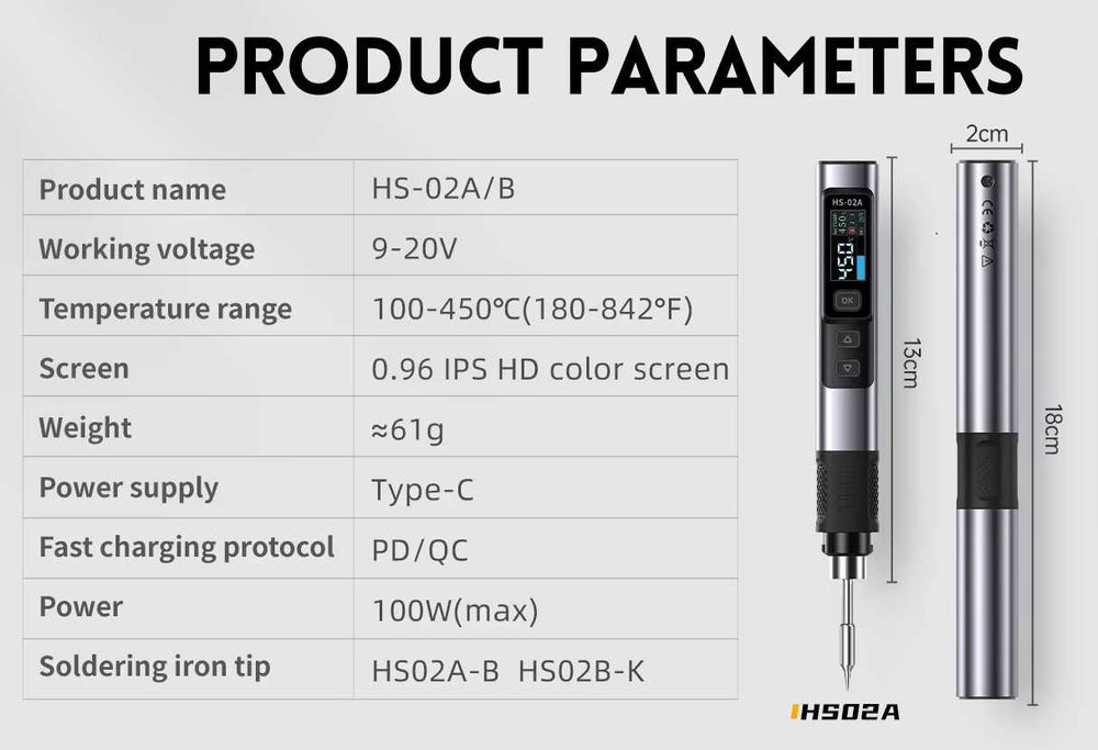 Паяльник FNIRSI HS-02A жало B 100W Гарантія