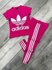 Komplet adidas koszulka leginsy różowy 92 98