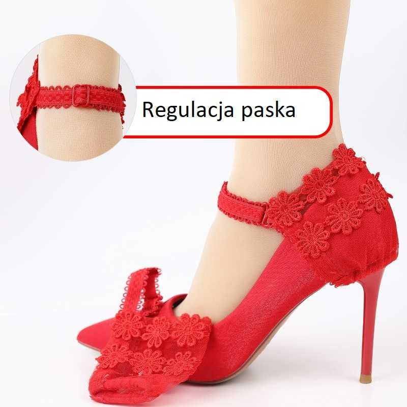 Koronkowe Paski Stabilizujące do Butów na Obcasie z Regulacją Czerwone