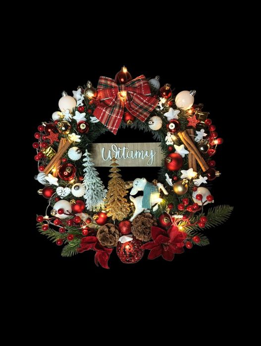 Świąteczny wianek 40cm podświetlany