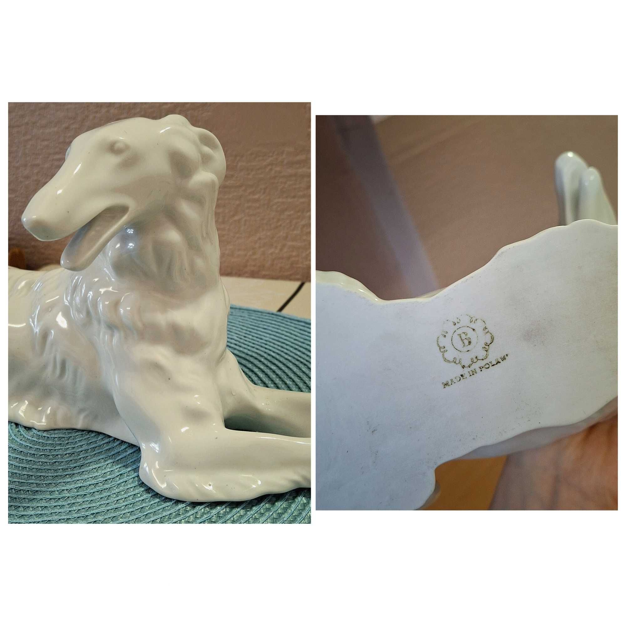 Porcelanowa duża figurka pies chart