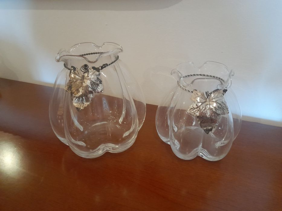 Jarras em cristal com parra em prata laminada
