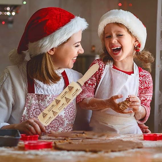 wałek kuchenny do ciasta drewniany wzor świąteczny