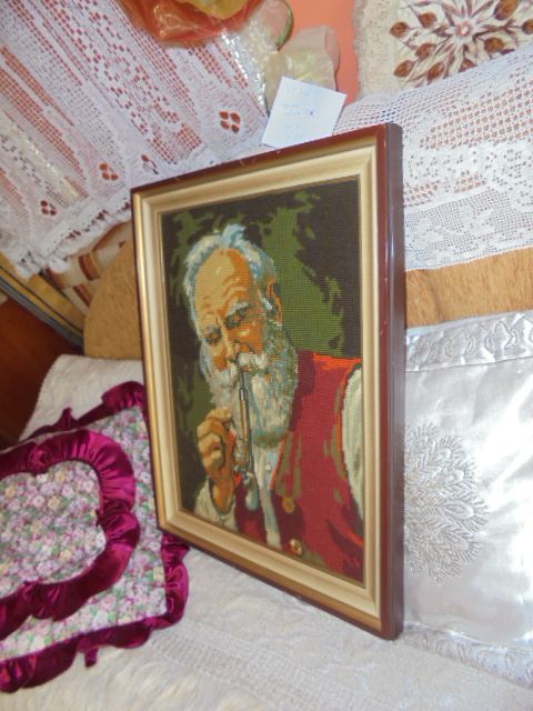 duży piękny haft gobelinowy.-obraz-stylowa rama-