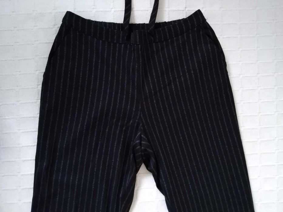 Calças Riscas Preto e Branco Mango Casual M