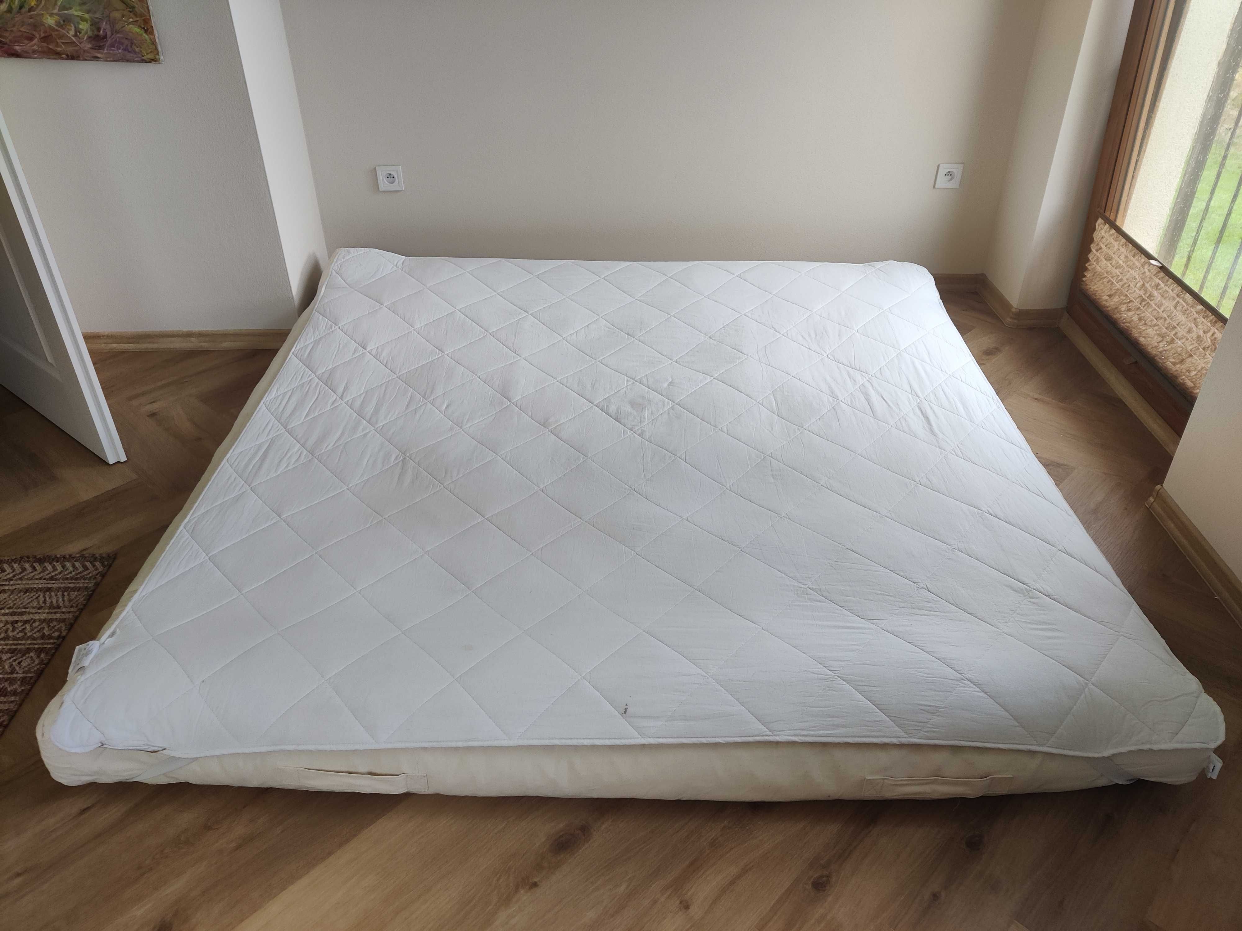 Materac Futon 100% bawełna 200x200cm jak nowy + 100% bawełniany topper