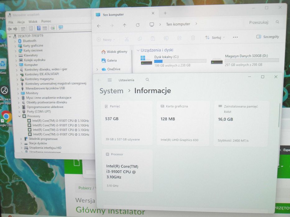 Komputer biuro PC HP/16GB/SSD256+320HDD Win11 9-gen 4 x 3.70Ghz. FV23