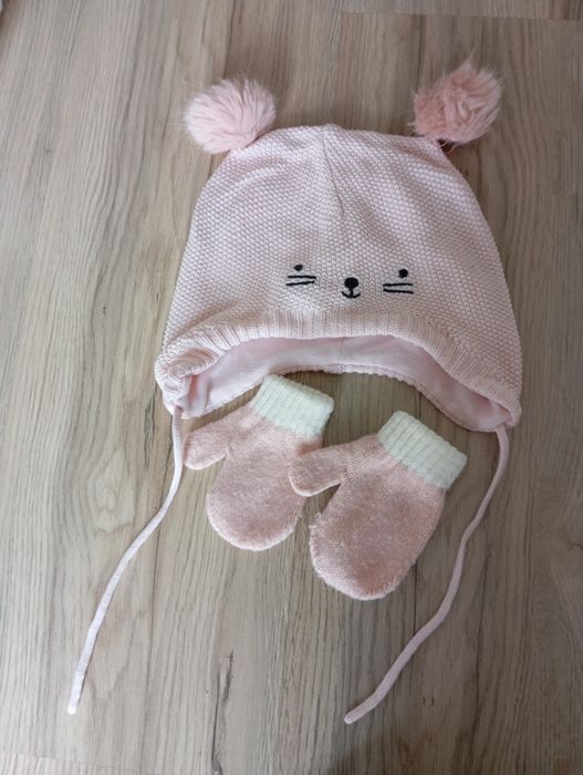 Czapka wiazana H&M 74 i rękawiczki
