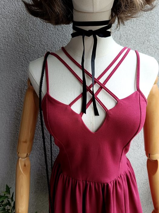 Cinamoon S M biust 38-44x2 sukienka bordowa rozkloszowa Calineczka