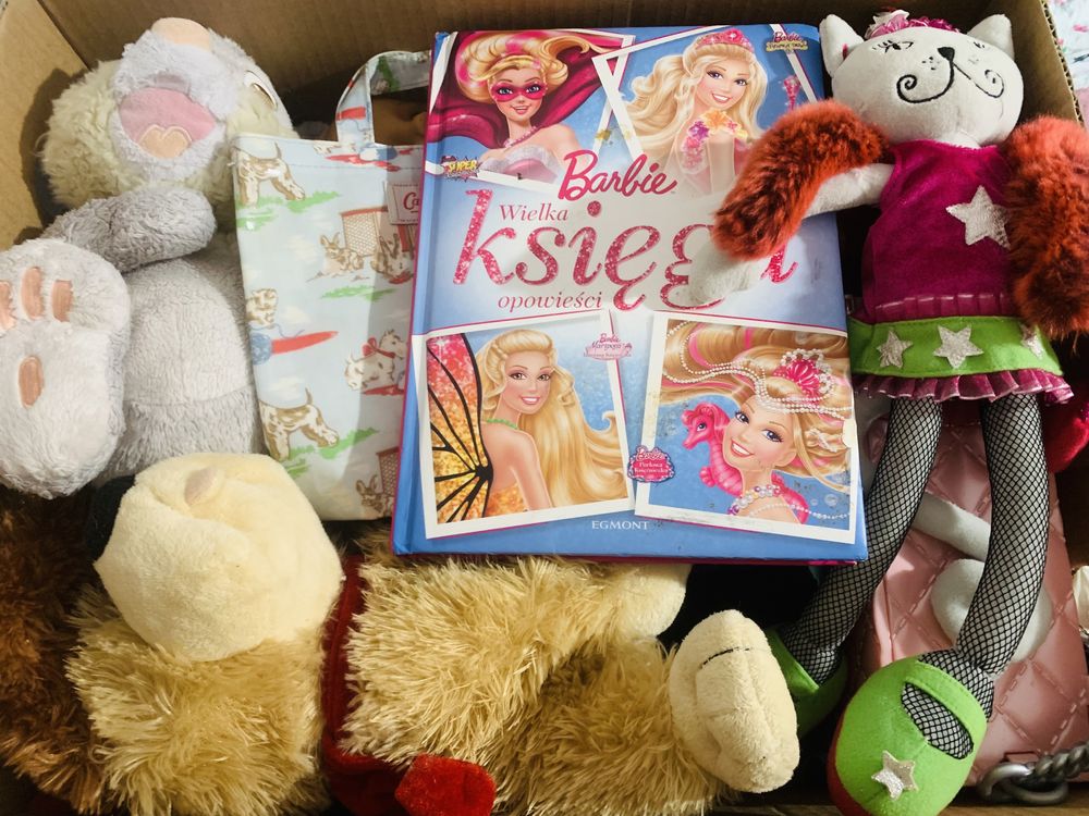 Pudło zabawek dla dziewczynki puzzle,Barbie,torebka,mix zabawek