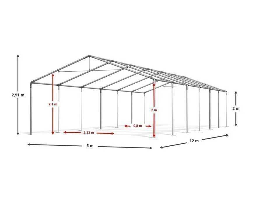 Namiot Magazynowy BIAŁY 5x12x2m Handlowy Namiot do Ogrodu MTB