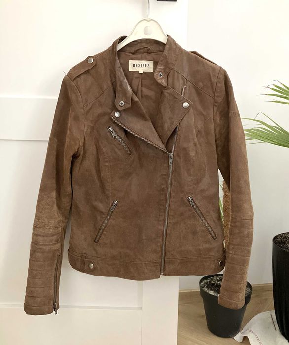 Skórzana kurtka ramoneska Desires zamsz brązowa jesień