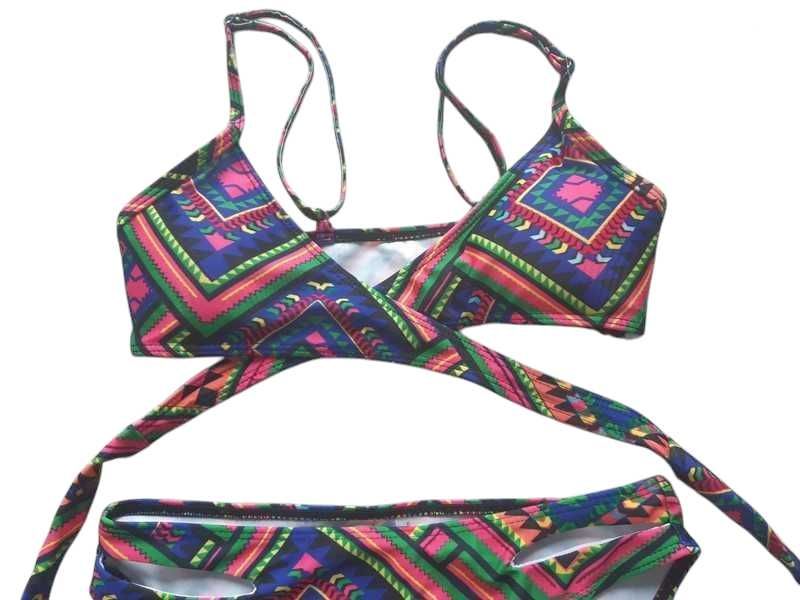 Nowy kolorowy strój kostium kąpielowy bikini 36,S aztecki wzór