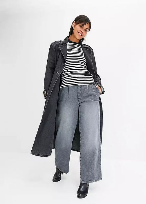 B.P.C szare jeansy szerokie wysoki stan z falbanką ^46