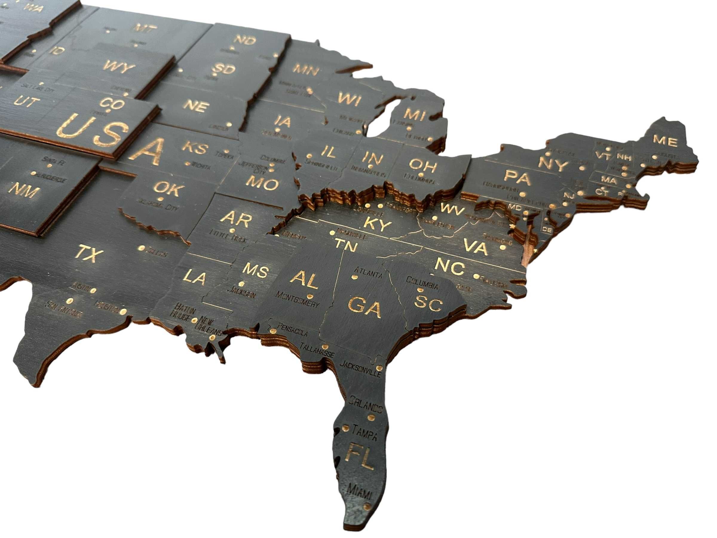 Mapa 3D drewniana USA -Czarny, 158cm Stany Zjednoczone, prezent U.S.A.