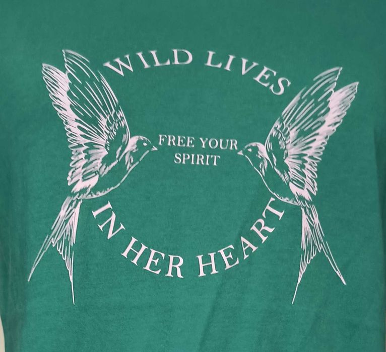 Zielona bluzka T-Shirt jaskółki Beloved bawełna casual Wild freedom