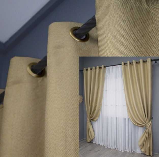штори сонцезахисні на люверсах блекаут льон рогожка