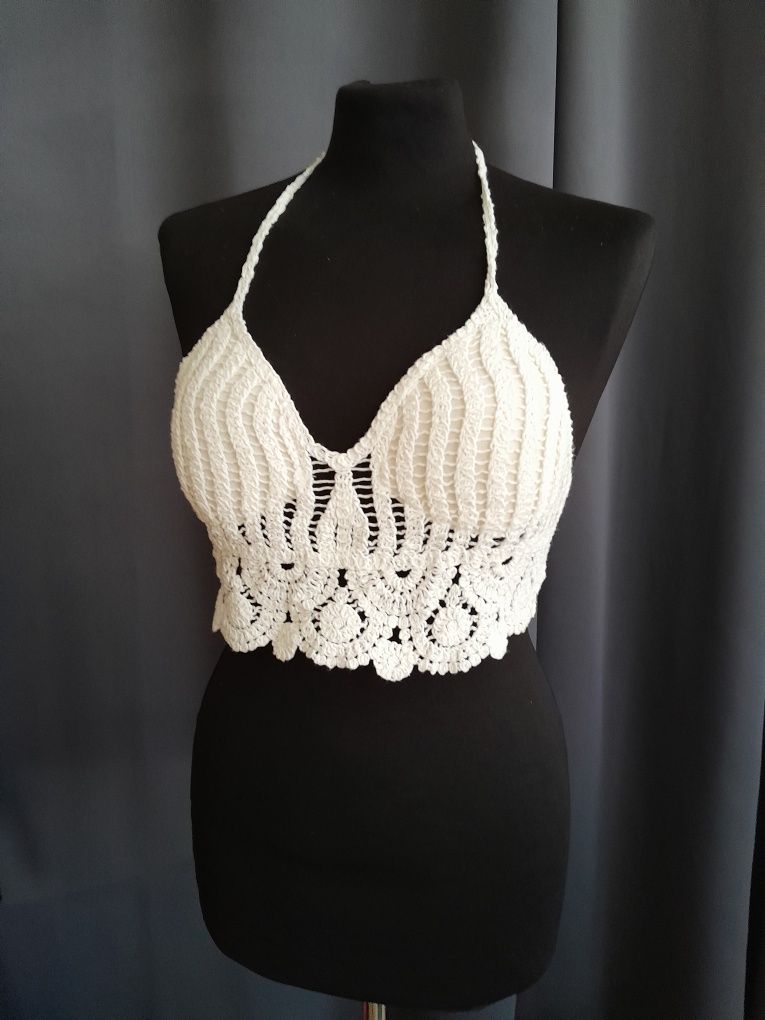 Biały azurowy top boho M/L/XL