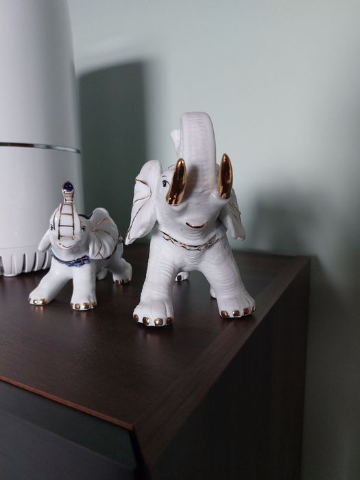 2 słoniki ceramiczne, pozłacane