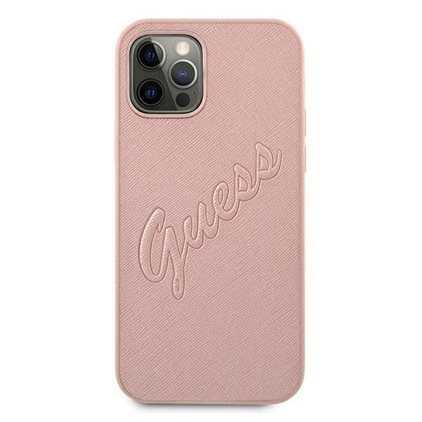 Guess Etui iPhone 12 Pro Max 6,7" Różowe Saffiano Vintage Script