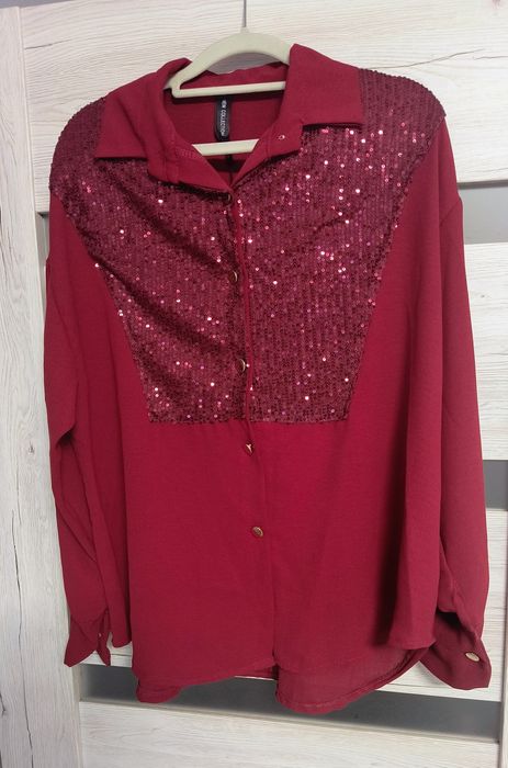 Koszula czerwona z cyrkoniami elegancka