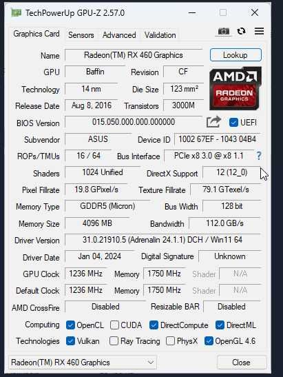 Karta graficzn ASUS Strix RX460 (modowana)