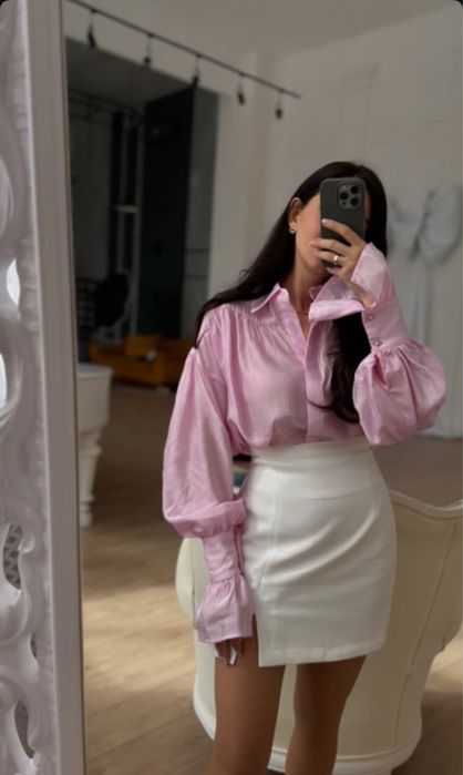 Сорочка, блузка , спідниця ніжно рожева one size