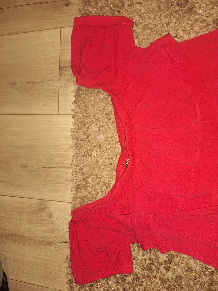 Hiszpanka cropp z rękawami crop top kolor malinowy