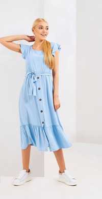 Нежное платье длинное нарядное,летнее голубое 48 размер