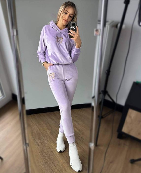 Dres fioletowy welurowy 36,38 pastelowy marina z kapturem nowy lila