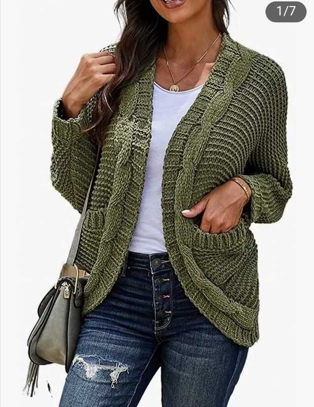 Zielony khaki sweter z grubym splotem rozmiar M