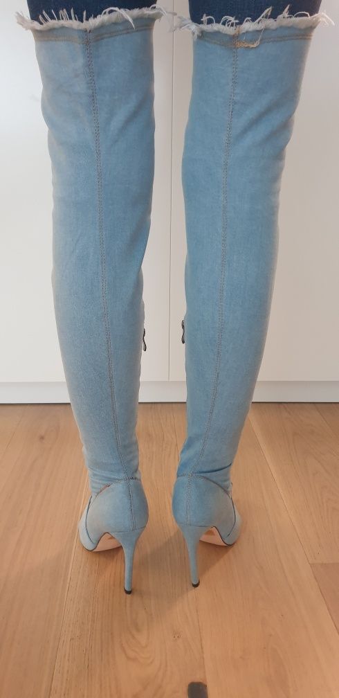 Kozaki jeans wysokie za kolano przetarcia 39