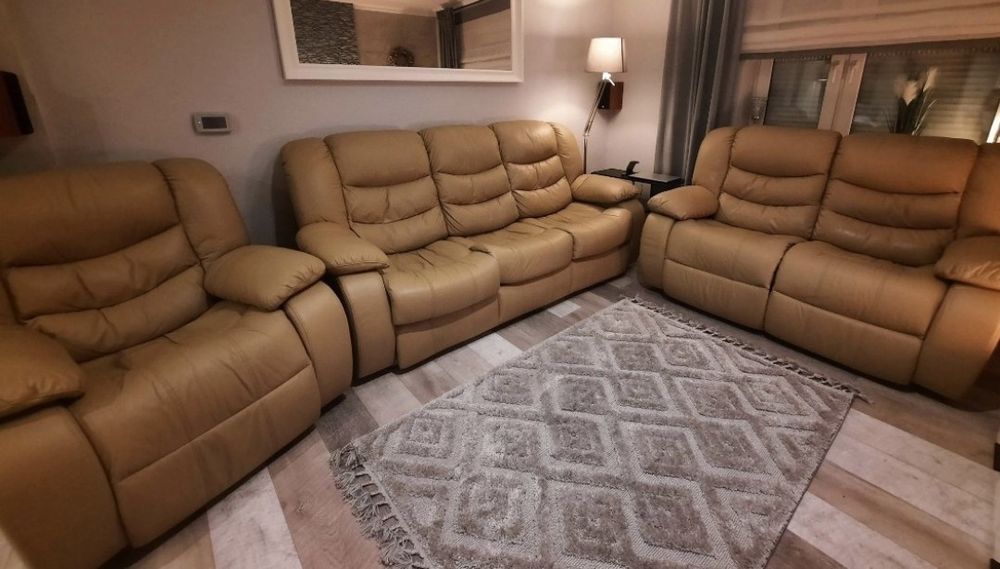 Komplet wypoczynkowy 3 2 1 skóra naturalna relaks