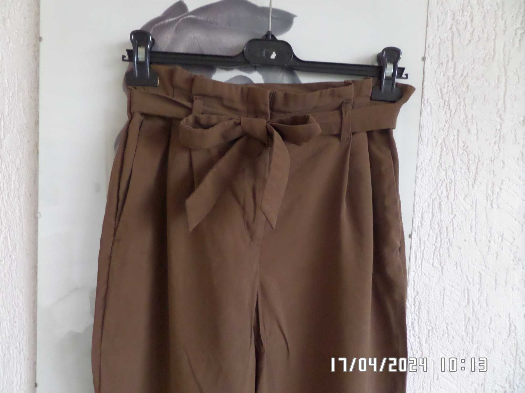H&M materiałowe spodnie z talią paper bag wysoki stan 36/38