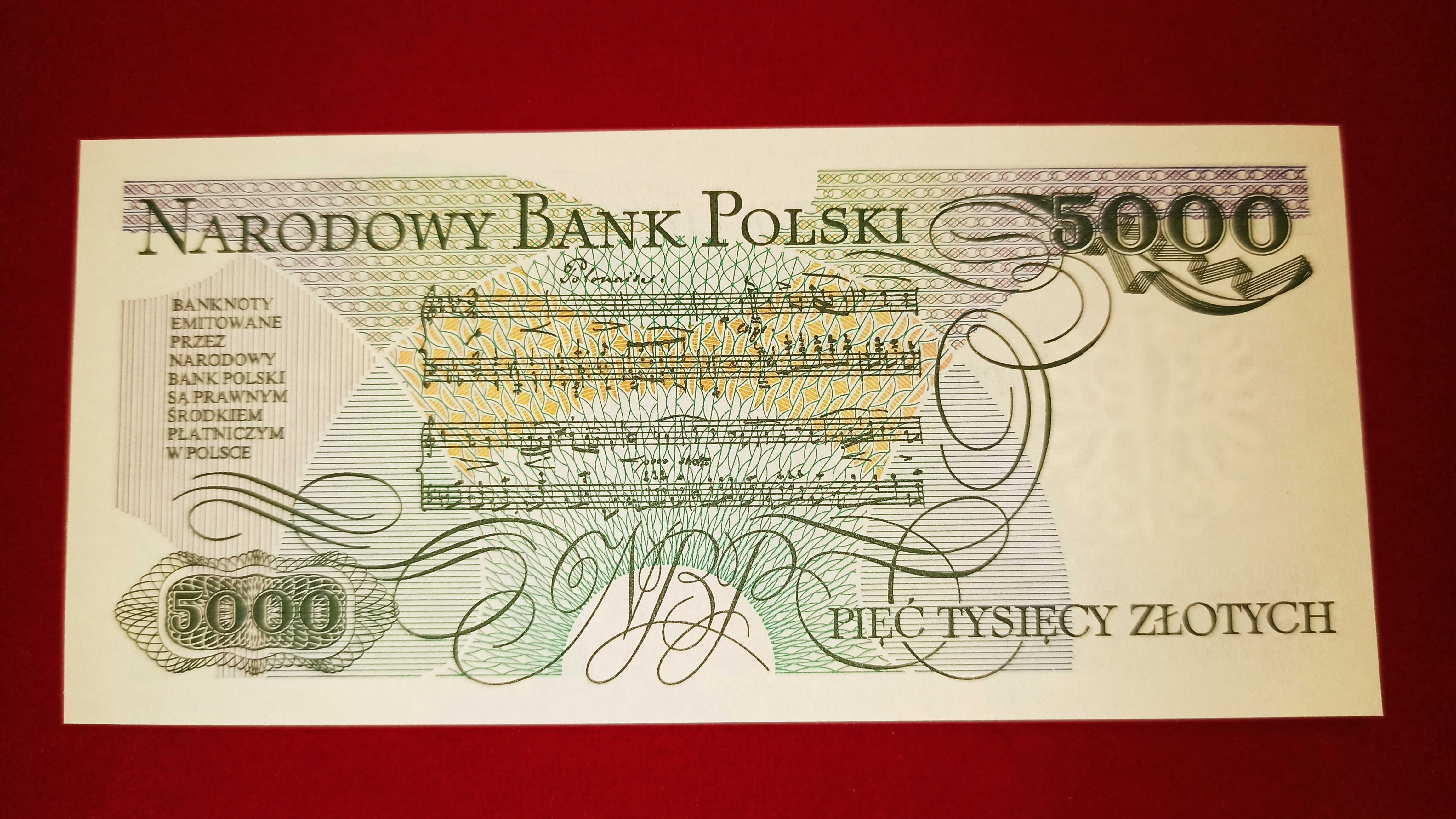 Banknot PRL 5000 zł 1982 r. UNC seria AW