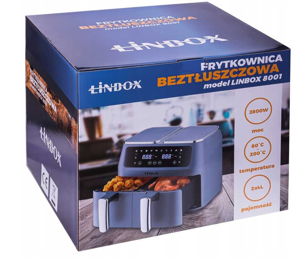 Frytkownica 2x4L / 2500W beztłuszczowa LINBOX Air Fryer Grafitowa