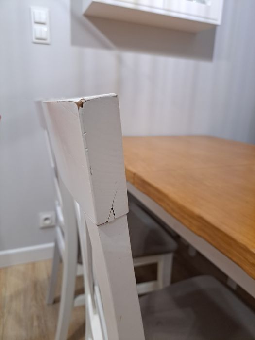 Rozkladany Stół 160cm i krzesła i biel I drewno+pokrowce na krzesła