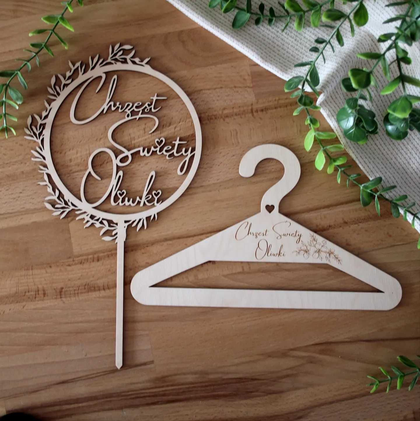 Personalizowany zestaw na Chrzest Święty topper + wieszak