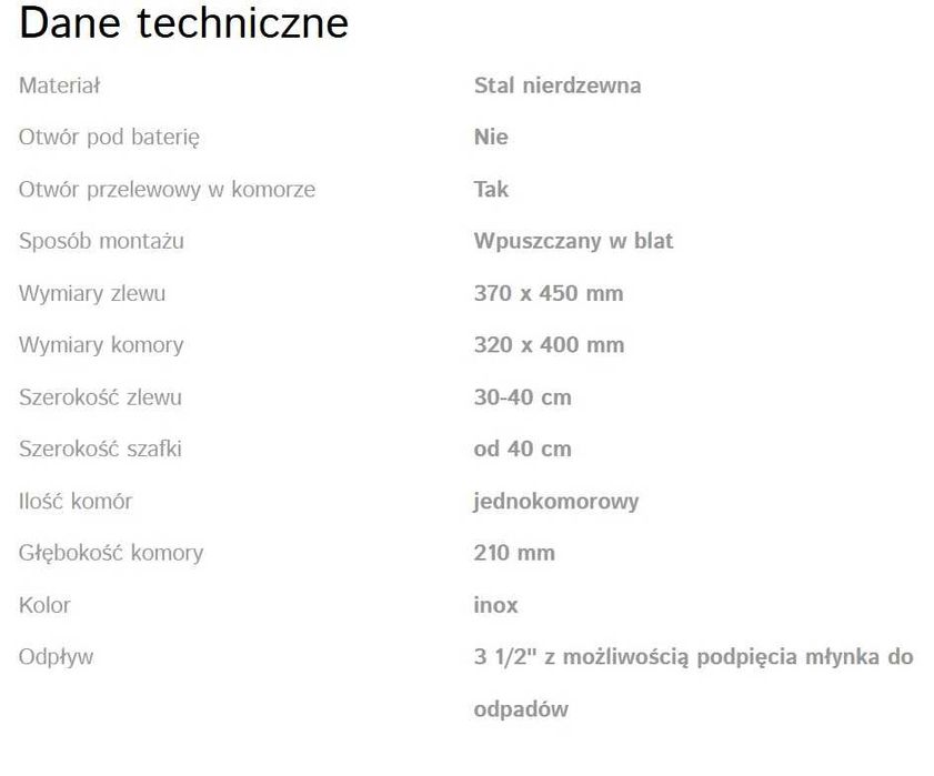 Zlewozmywak stalowy STEEL 3745p podwieszany