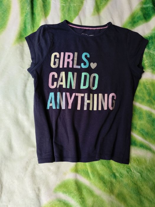 T-shirt bluzka dziewczęca granatowa 122/128