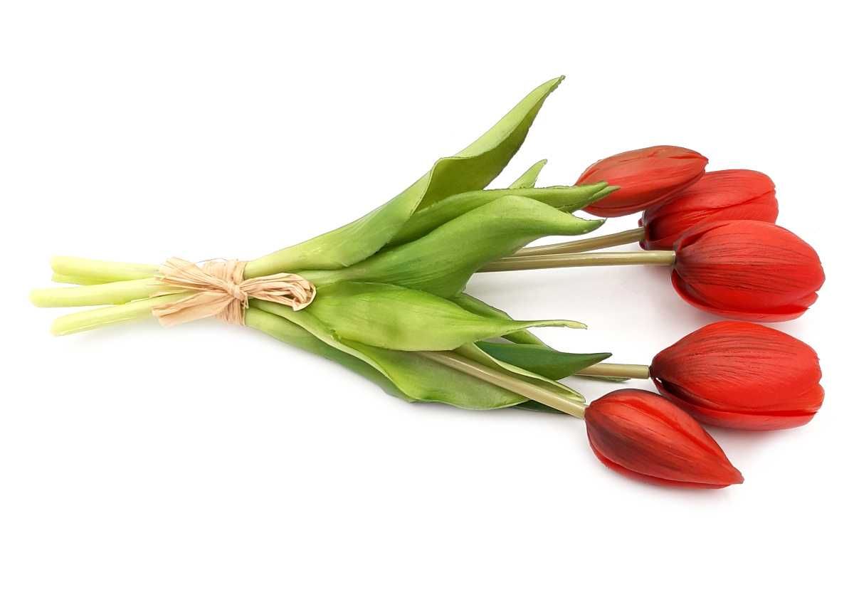 Tulipan sztuczny tulipany silikonowe bukiet 5 sztuk CZERWONY