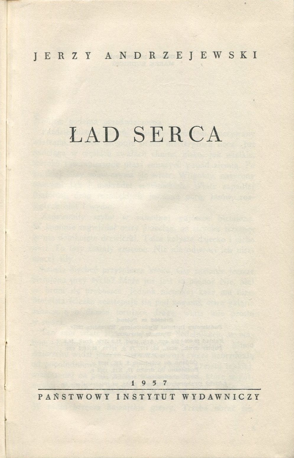 Jerzy Andrzejewski Ład Serca Autograf autora
