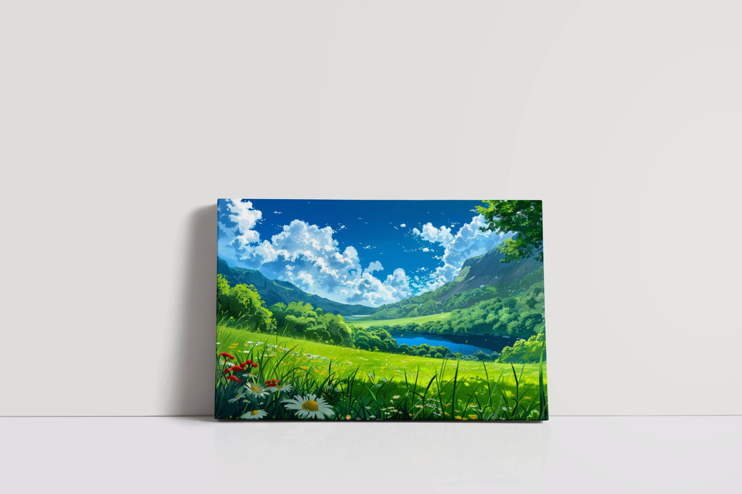 Obraz na płótnie "Łąka nad jeziorem" 120x80 cm - dekoracja wnętrz